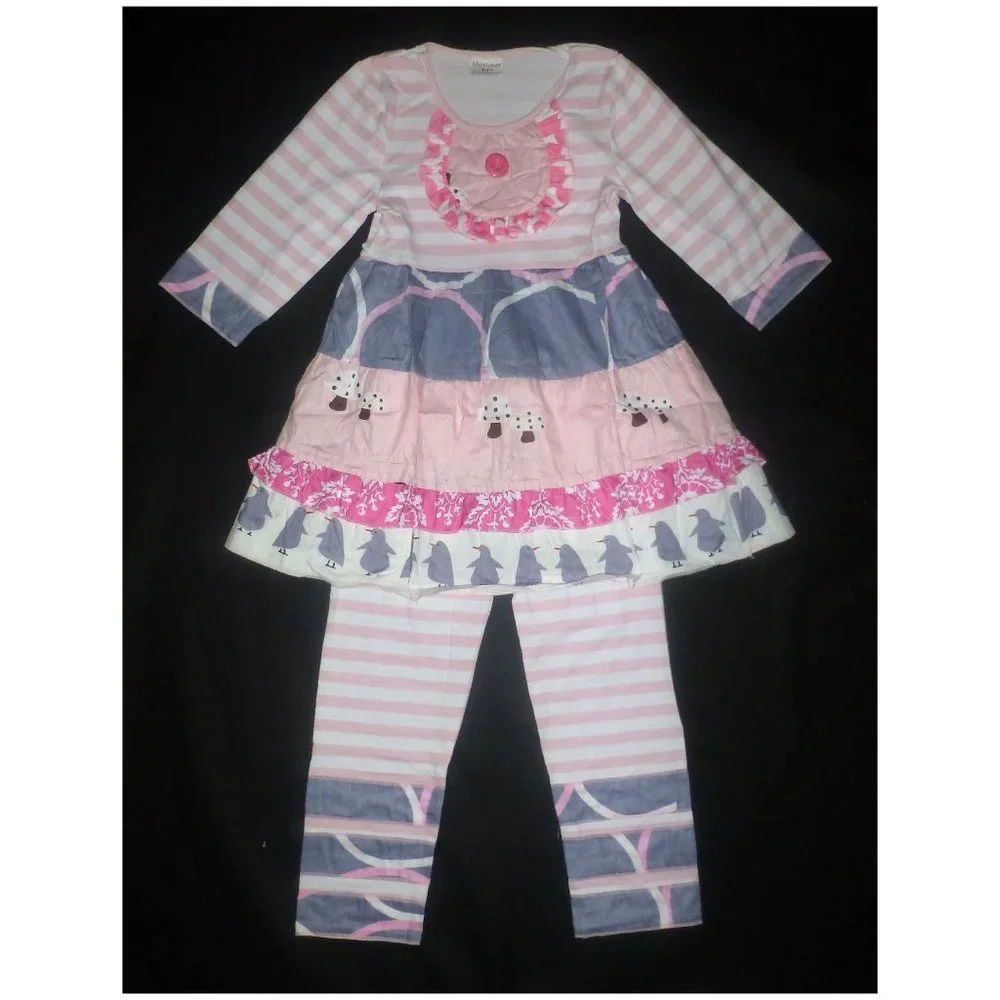 Boutique Pink Penguin Ruffle Dress Leggings Outfit